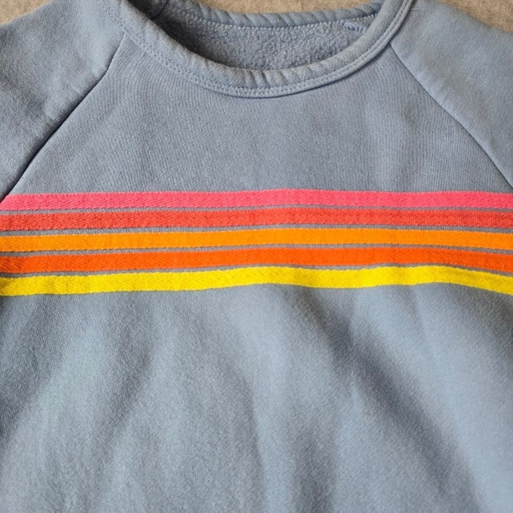 Rainbow Stripe Sweatshirt Women S Dusty Blue Retro 70s Aesthetic Indie Alt Skate - Picture 2 of 8